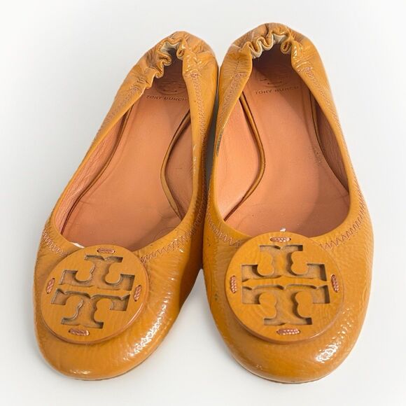 Tory Burch Orange Leather Logo 'Reva' Ballerina Flat MELON COLOR 10.5 M - Picture 5 of 9